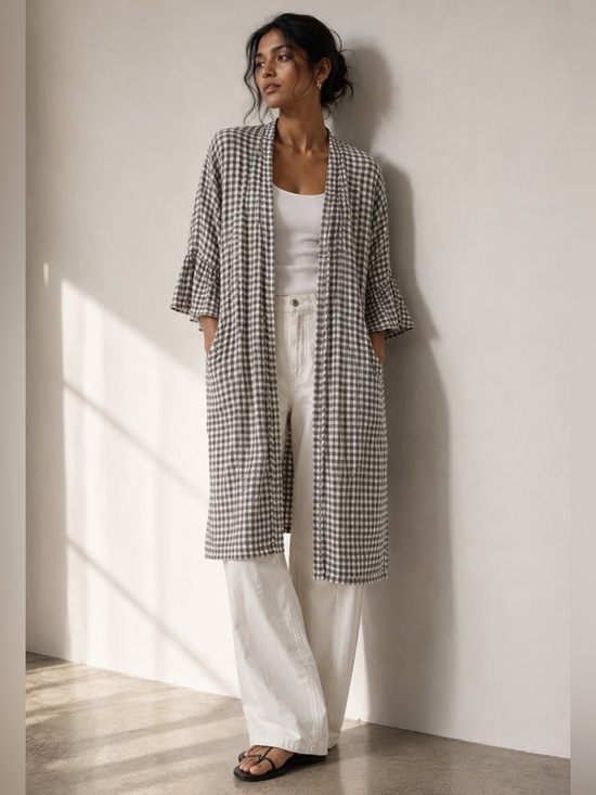 40 Winks Sweaters - 40 Winks Gray White Gingham Women's Kimono Cardigan Size S/P